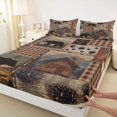 thumbnail image 4 of Castle Fairy Rustic Patchwork Black Bear Silhouette Queen Sheets 4 Pieces,Cabin Plaid Pinecone Paw Print Queen Sheet Sets,Brown Red Beige,1 Fitted Sheet, 1 Flat Sheet and 2 Pillowcases, 4 of 6