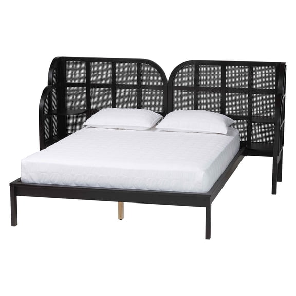 Baxton Studio Cascadia Black Wood Queen Size Wingback Platform Bed