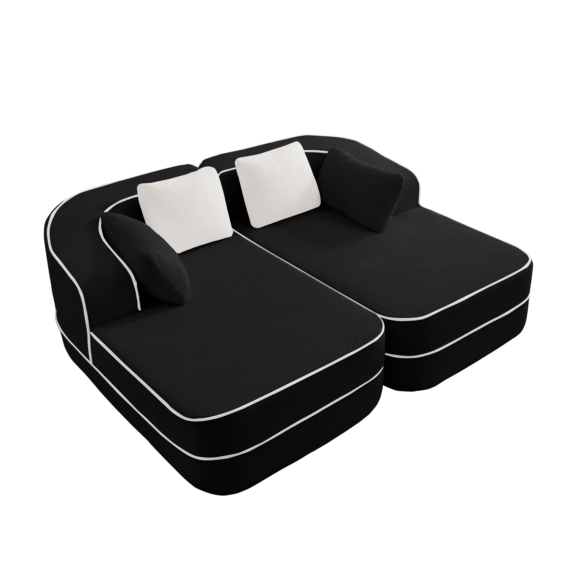 Aukfa 77" Double Chaise Sleeper Sofa, 2-Piece Modular Sectional, Teddy Velvet, Black