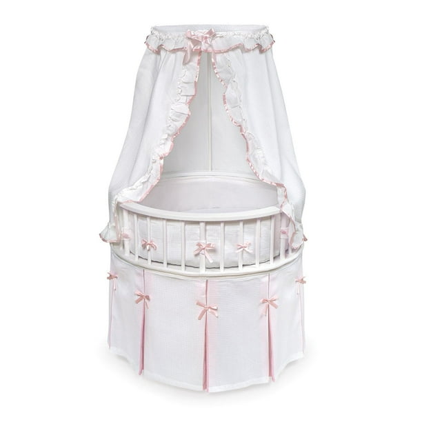 Badger Basket White Elegance Round Baby Bassinet White Waffle