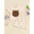 thumbnail image 2 of vera natura Toddler Boys Summer Outfits Fuzzy Bear Embroidered Short Sleeve T-Shirts Tops Elastic Waist Shorts 2Pcs Clothes Set, 2 of 9