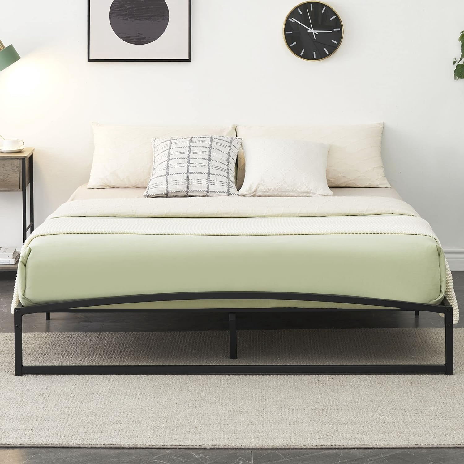 Jojoka Queen Size Metal Platform Bed Frame, 10 inch Low Profile, Mattress Foundation No Box Spring, Sturdy and Noise Free