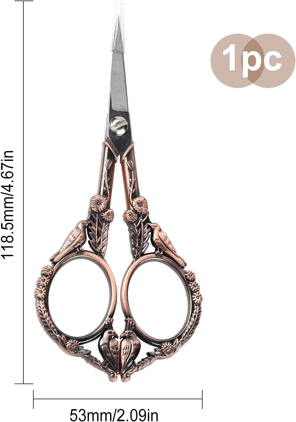 5 inch Vintage Stainless Steel Knitting Scissors Sharp Tip Sewing Scissors with Cover Leather Sheath, Size: 12.85x5.2x0.55cm