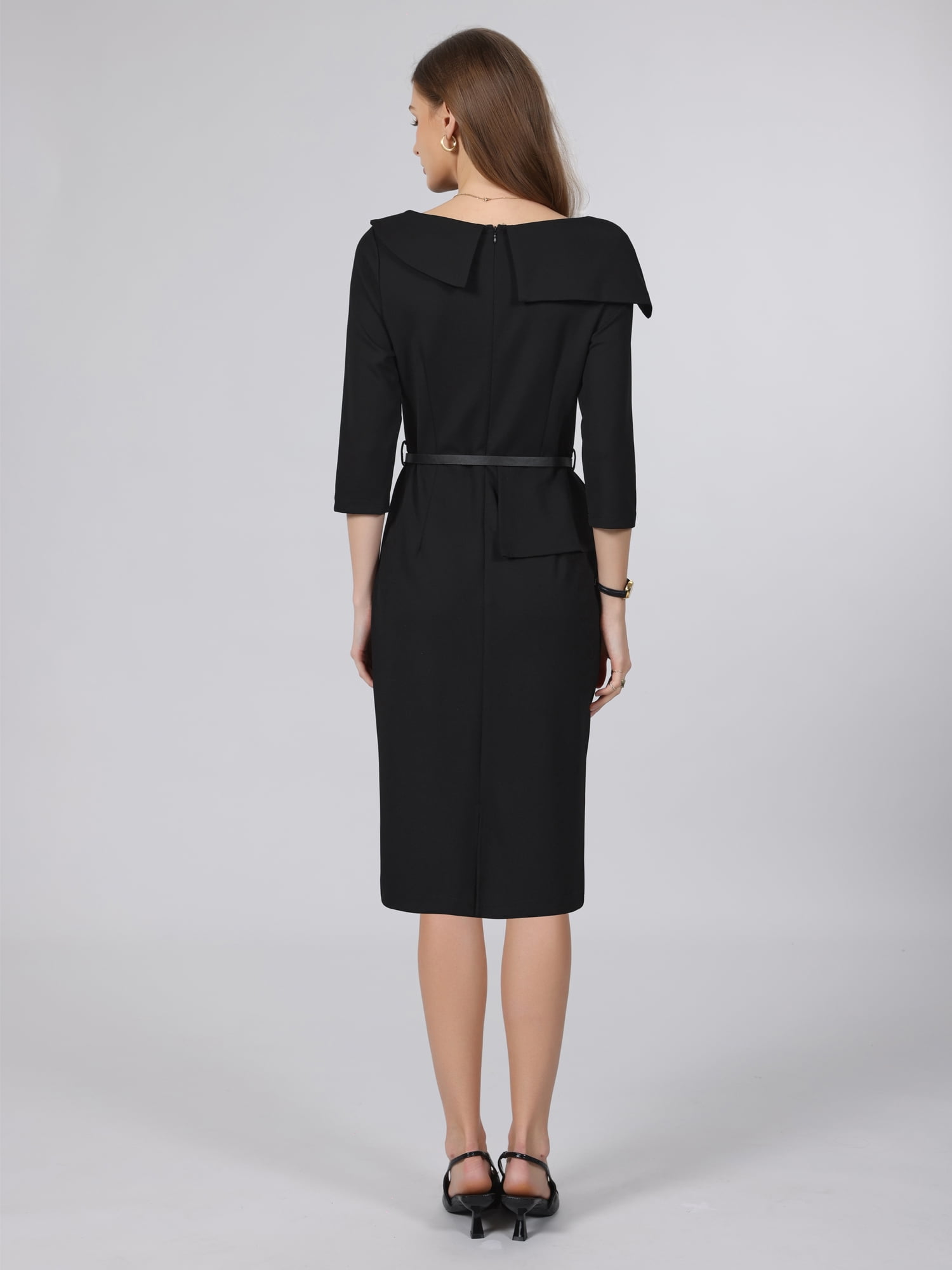 DARING DIVA Women's 3/4 Sleeve Pencil Dress Boat Neck Work Dress XL Black
