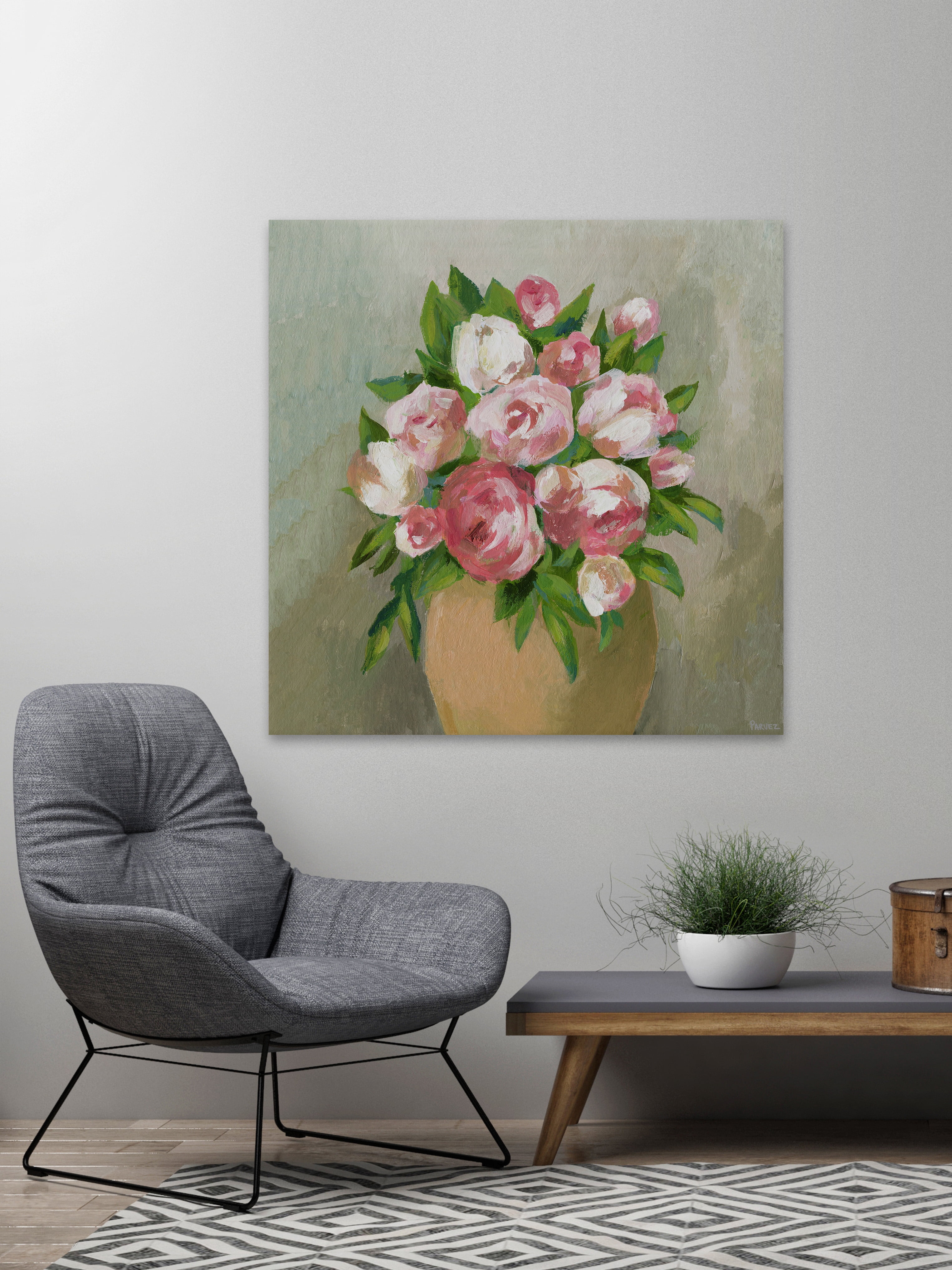 Parvez Taj "Rose Pot" Painting Print on Wrapped Canvas