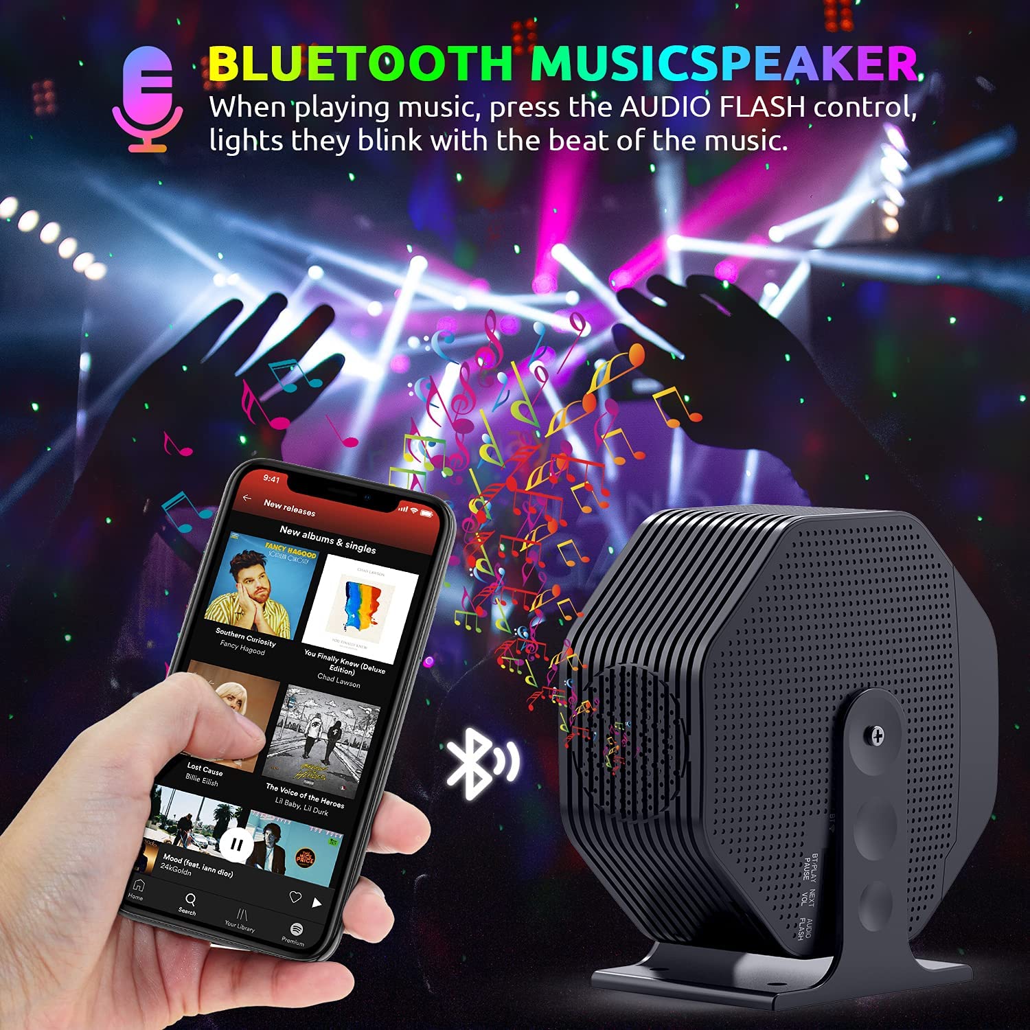 LC-dolida Starry Sky Projector with Bluetooth Speaker, Rotating Star Projector, Remote Control, Sound Activation, Timer, for Bedroom, Home Theater, Party, Christmas Gift(Black)