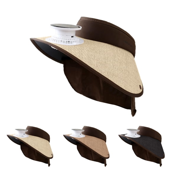 Detachable Shawl Fan Sun Hat for Women Wide Brim Foldable Outdoor Camping Cap