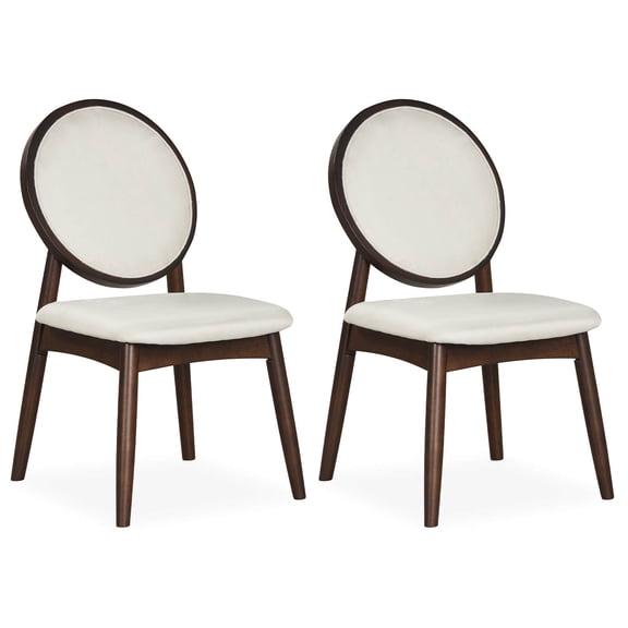 Costway Dining Chairs Set of 2, Upholstered Linen Fabric Side Chairs with Round Backrest Beige