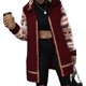 thumbnail image 1 of Chaqueta de forro polar borroso para mujer, estampado de bloques de color, manga larga, cuello vuelto, abrigo con cremallera, prendas de vestir con bolsillo, color rojo azufaifo XL, 1 of 4