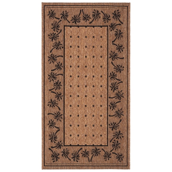 SAFAVIEH Courtyard Charles Floral Indoor/Outdoor Area Rug, Coffee/Black, 4' x 5'7"