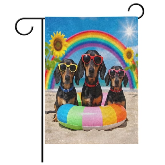 Ryvnso Dachshund Dog Beach Pattern Garden Flag 12x18 Inch Double Sided Seasonal Yard Decoration