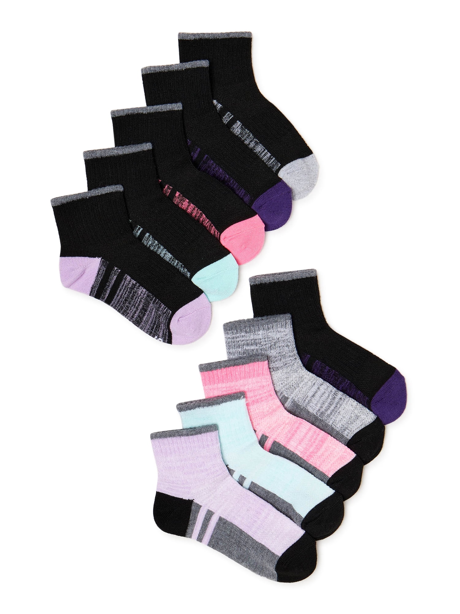 Athletic Works Girls Flat Knit Ankle Socks, 10-Pack, Sizes S (6-10.5) - L  (4-10) - Walmart.com