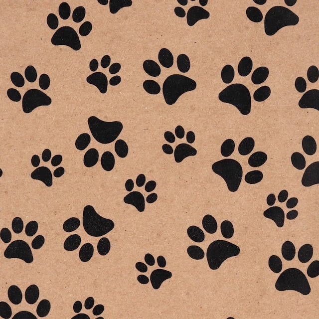 Black Dog/Cat/Animal Paw Prints on Orange Wrapping Paper