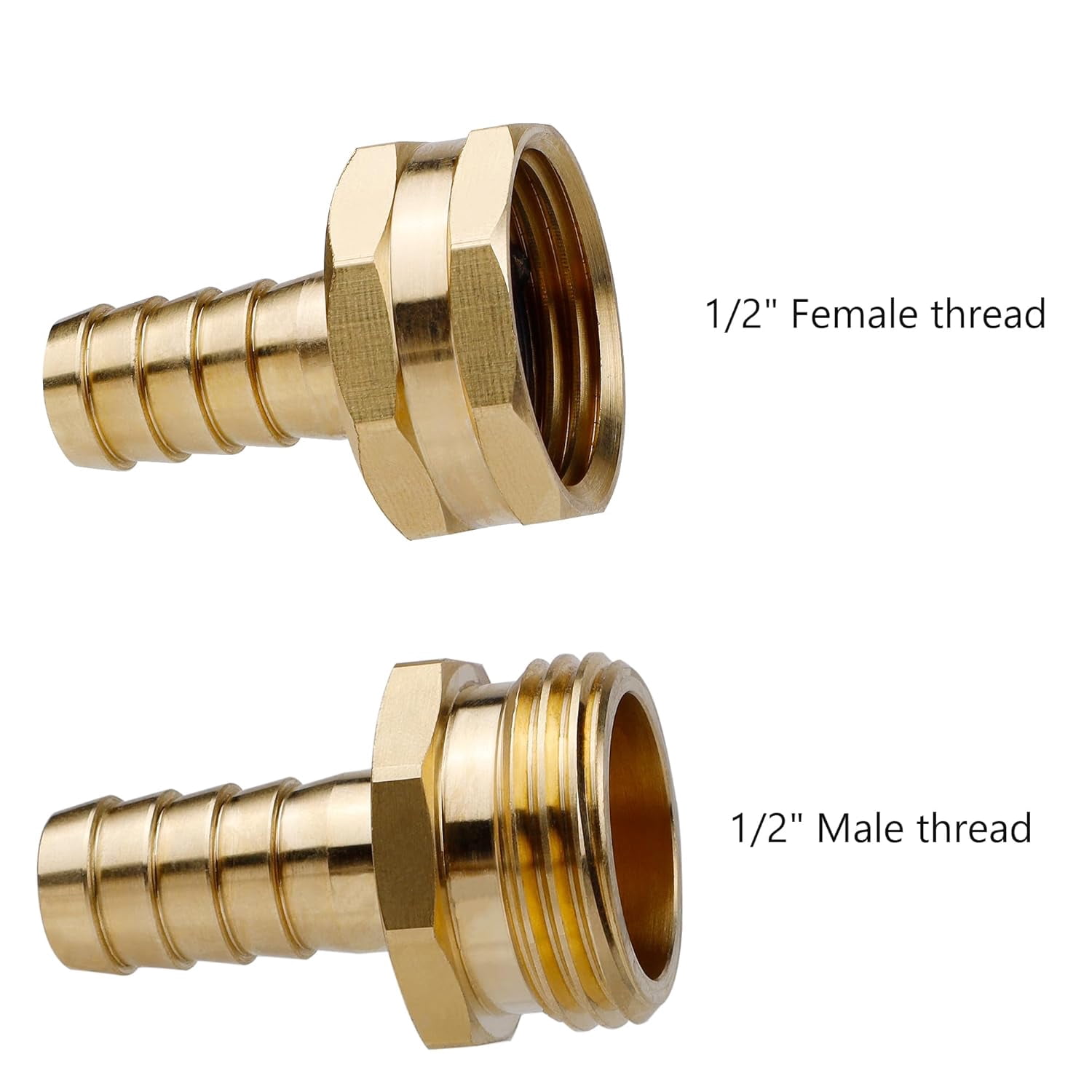 Heavy Duty Brass 1/2" Garden Hose Mender End Repair Connector with Stainless Clamps, Male and Female Garden Hose Fittings, 3 Sets