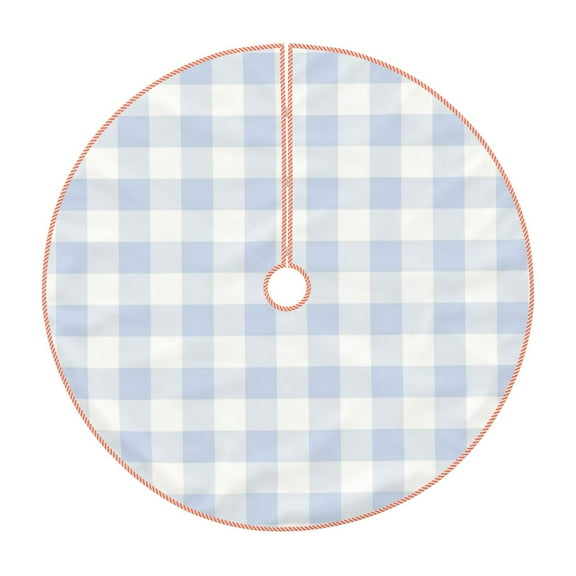 Salouo Blue Checkboard Christmas Tree Skirt 30" Farmhouse Christmas Decorations Snowman Xmas Tree Skirt Tree Mat for Holiday Party Decor