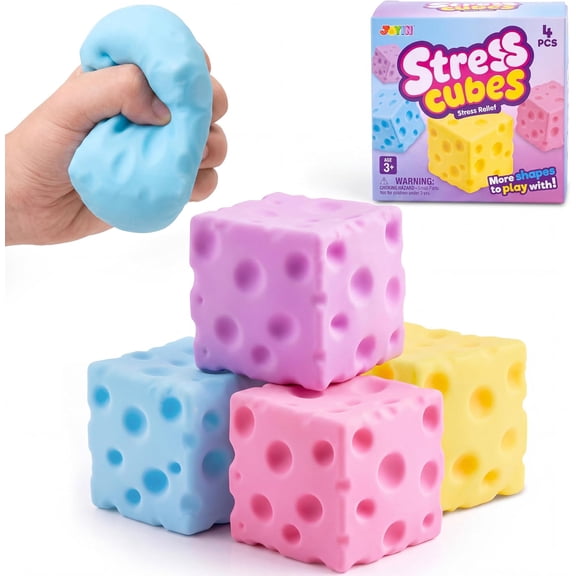 Joyfy 4 PCS Cheese Squishy Toys, Sensory Fidget Stress Relief Toys for Kids and Adults, Slow Rising Cube Squishy Toys for Party Favors, Birthday & Christmas Gifts