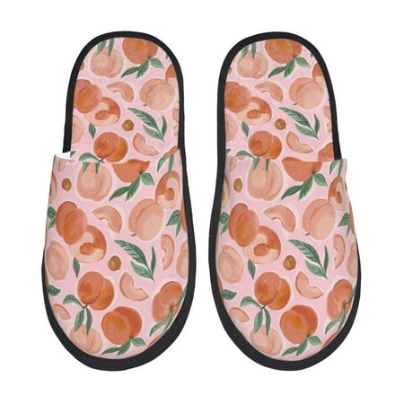 Balery Painting Peach Slient Indoor Furry Fleece Comfort House Shoes Soft Non-Slip Home Shoes Cotton slippers House Slippers-- Large