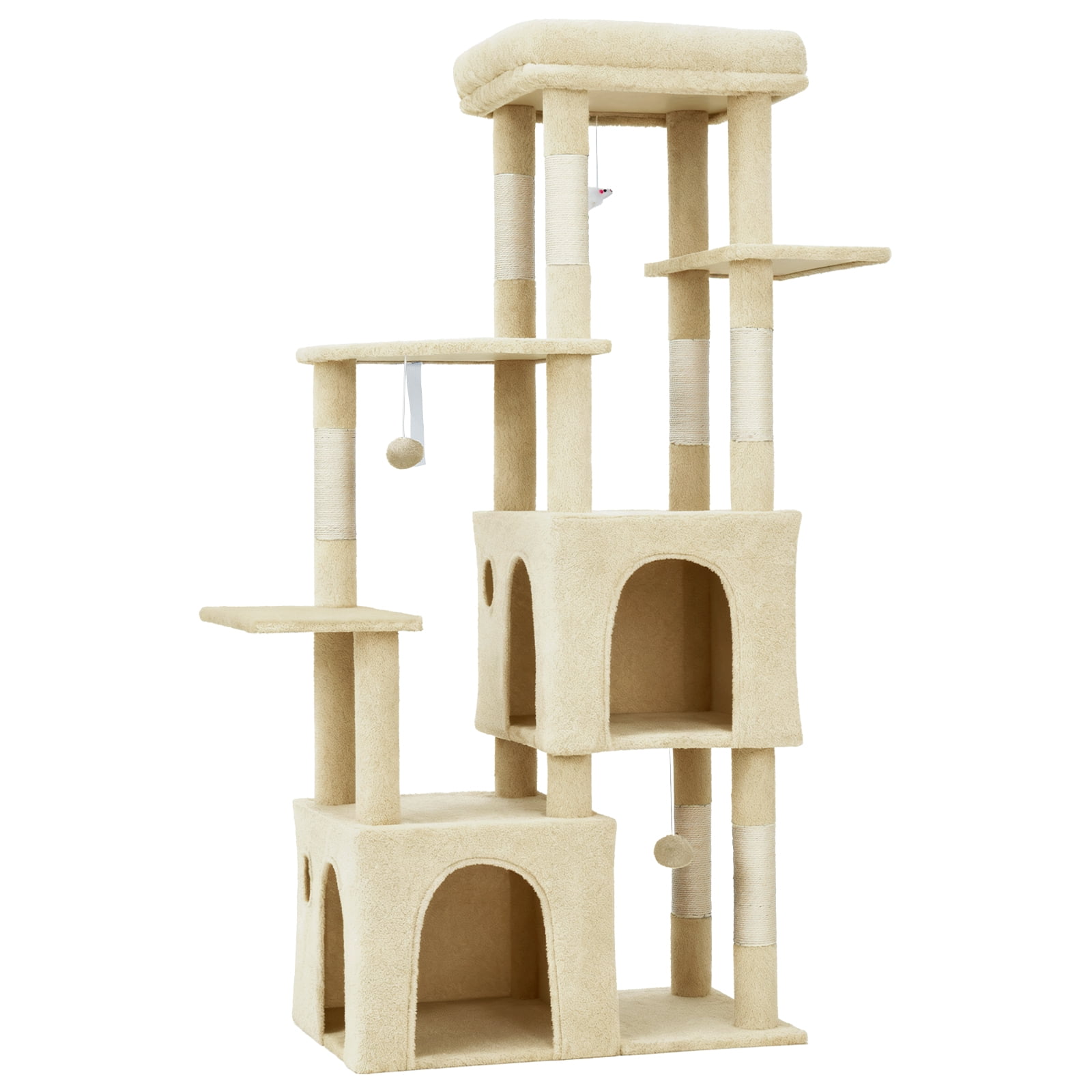 Babevy 61" Maine Coon Cat Tree, Heavy-Duty Tower with Extra-Large Perch, 2 Condos & 7 Sisal Scratching Posts for Large Indoor Cats