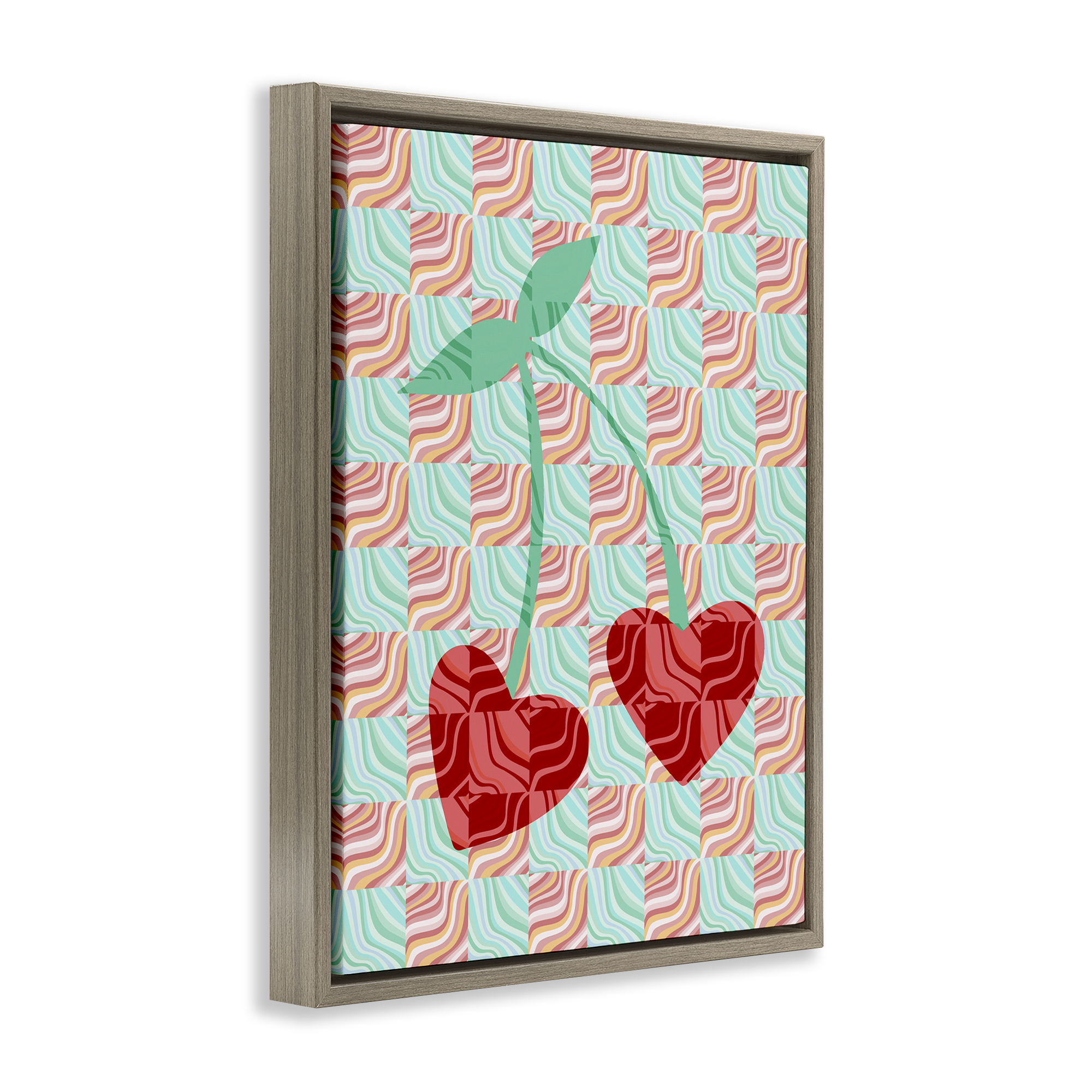 Stupell Industries Groovy Patterned Cherries Food & Beverage Painting Brown Floater Framed Art Print Wall Art, 25 x 31