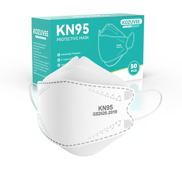Mascarilla facial KOZUVEE KN95, paquete de 50, desechable y transpirable