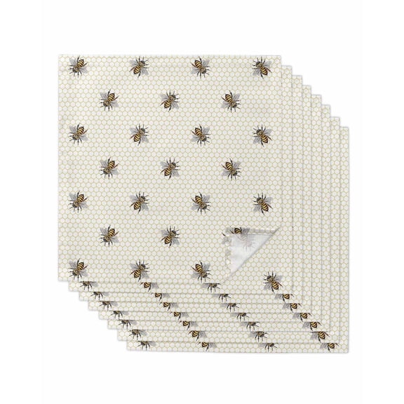 Yellow Bees Cloth Napkins Set of 8 Reusable Dinner Napkins, Honeybee Geometric Hive Simple Pastoral Cocktail Napkin Washable Table Napkins for Wedding/Holiday Party/Baby Shower 20"x20"