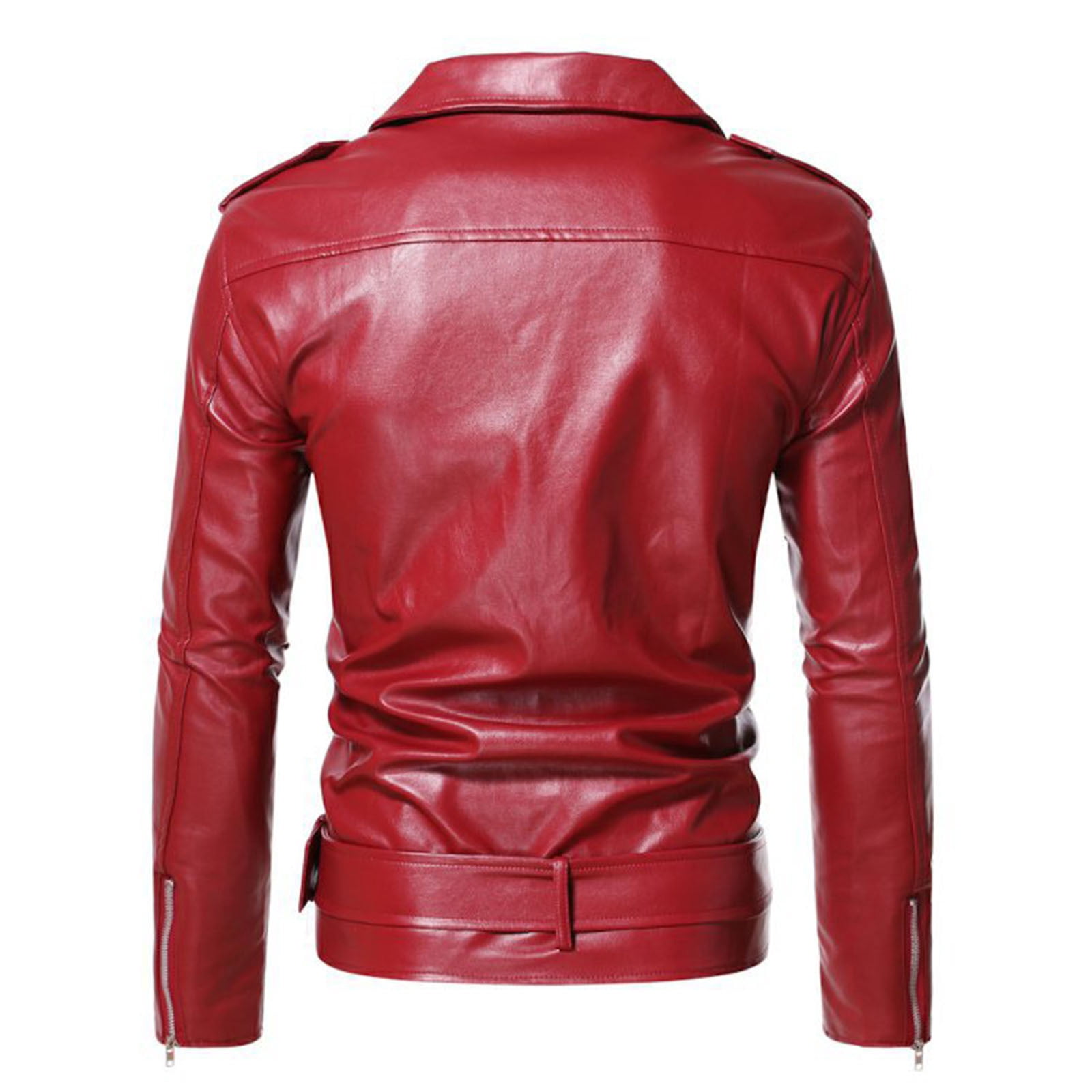safuny Men's Faux Leather Jacket Stylish Zipper Coat Long Sleeve Windproof able Casual Outwear Winter Fashion Jacket for Outdoor Daily Wear Red XXXXXL