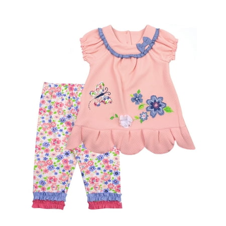 Nannette Butterfly Popcorn Knit Top & Capri Leggings, 2pc Outfit Set (Baby Girls & Toddler Girls)