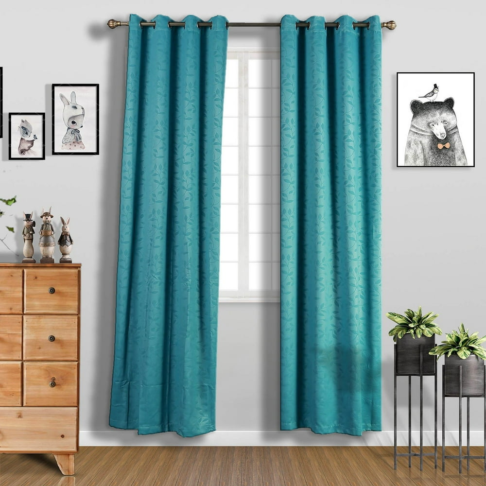 Teal Soundproof Curtains Pack of 2 Embossed Curtains 52"x108