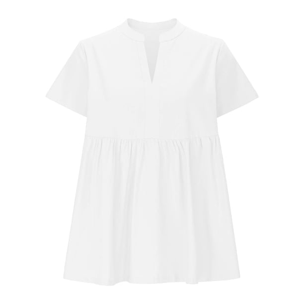 Vestidos Casuales Para Mujer, Blusas De Mujer De Moda Blusa tipo jersey con cuello en V y mangas cortas de color liso para mujer