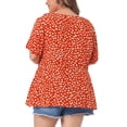 thumbnail image 4 of DARING DIVA Women's Plus Polka Dots Crew Neck Peplum Blouse 4X Orange, 4 of 6