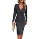 thumbnail image 1 of Vestido midi sexy de mujer con cuello en V, rayas verticales, tejido liso y lazo, 1 of 6