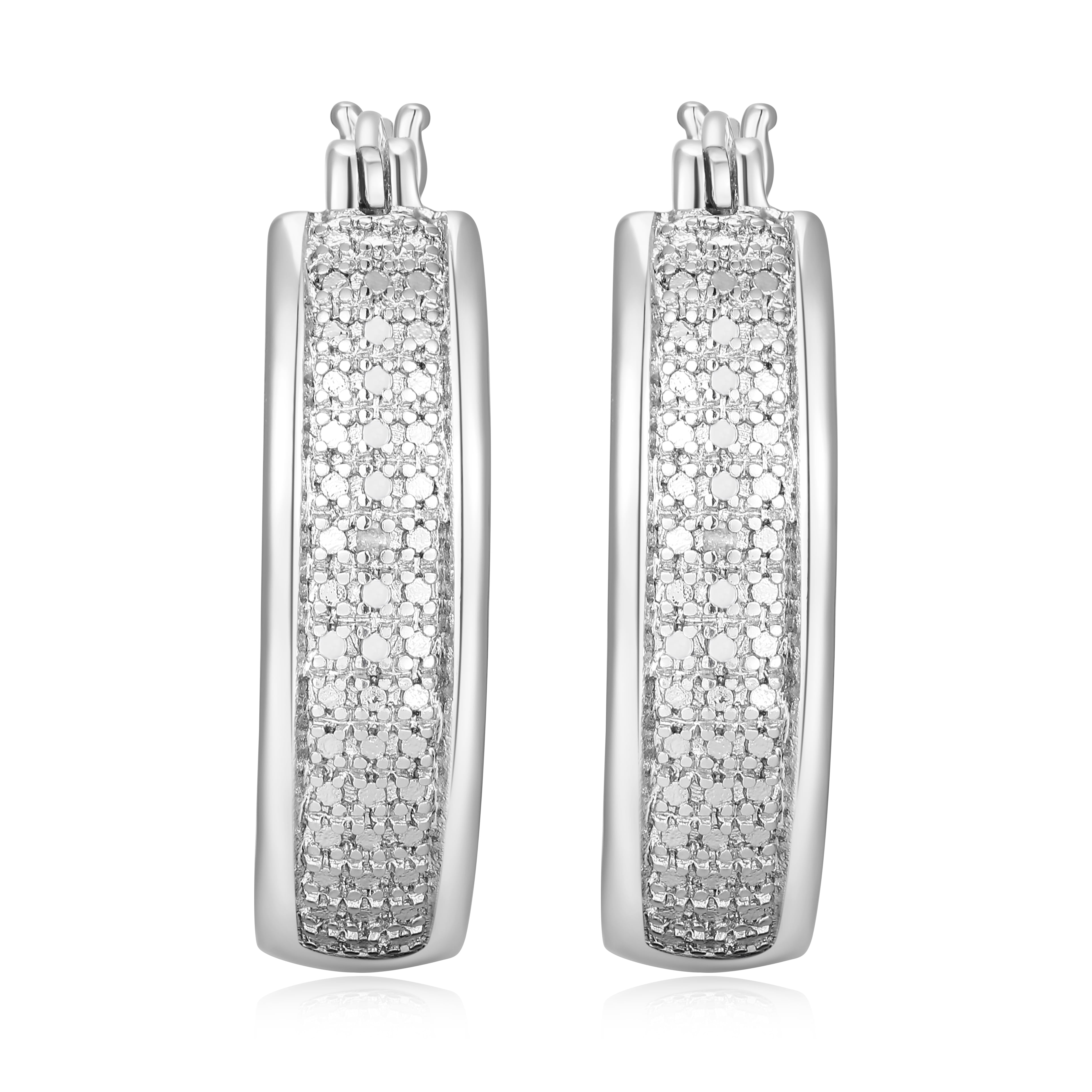 Forever Facets Diamond Accent Bold Hoop Earrings in Rhodium over Bronze, Adult Female