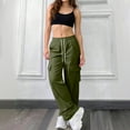 thumbnail image 2 of DHFJKG Women's Casual Baggy Cargo Pants Solid Color Straight Leg Multi Pockets Elastic Waisted With Drawstring Breathable Trousers, 2 of 9