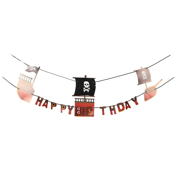 KAKOWELY Pancarta de fiesta de cumpleaños pirata, pancarta de feliz cumpleaños pirata, decoraciones de bandera para celebraciones festivas divertidas, suministros para fiestas temáticas piratas
