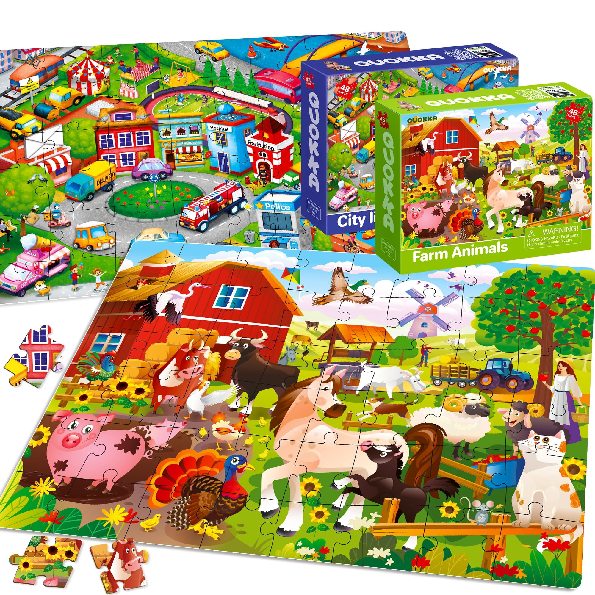 QUOKKA Farm Animal Puzzles for Kids Ages 3-6 - Learning Toys for Toddlers, Boys & Girls