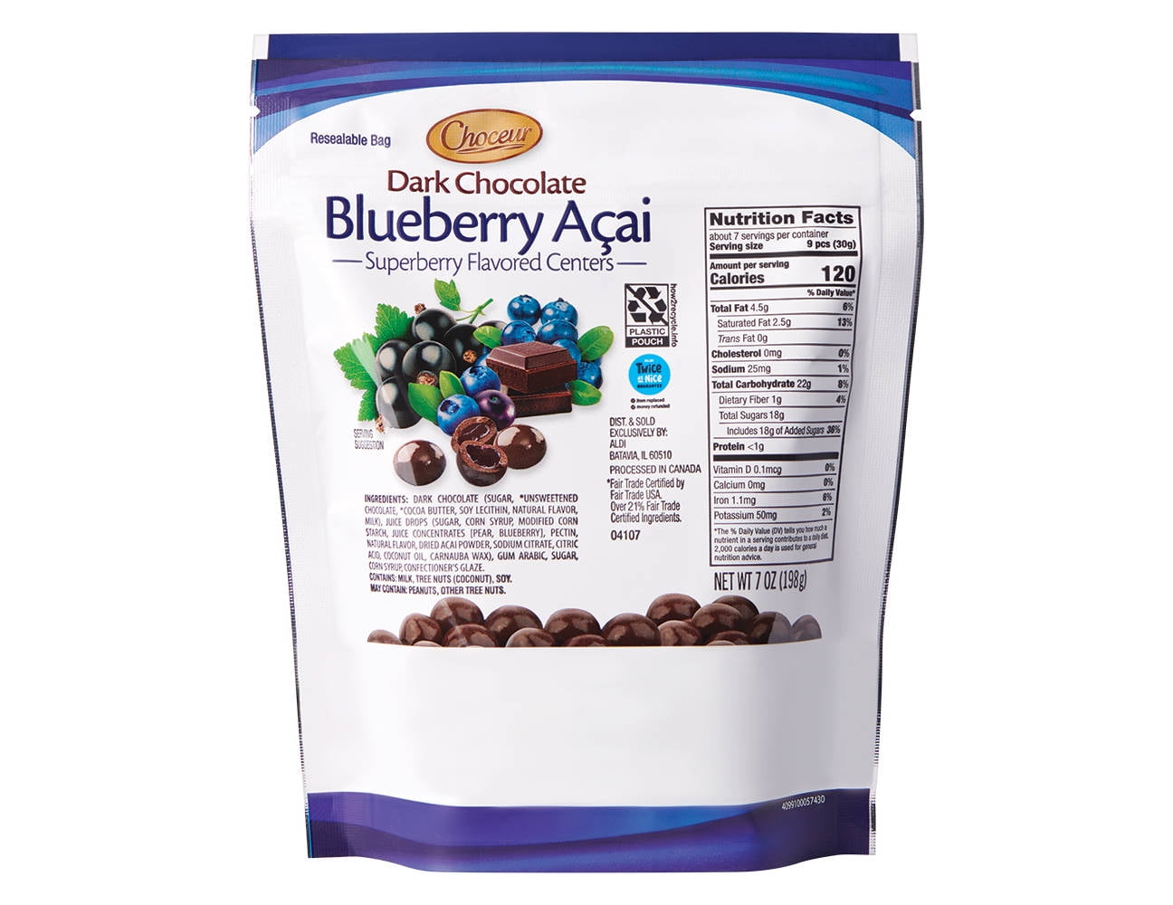 Choceur Superberry Pomegranate Dark Chocolate & Superberry Blueberry Acai Dark Chocolate, 7 oz