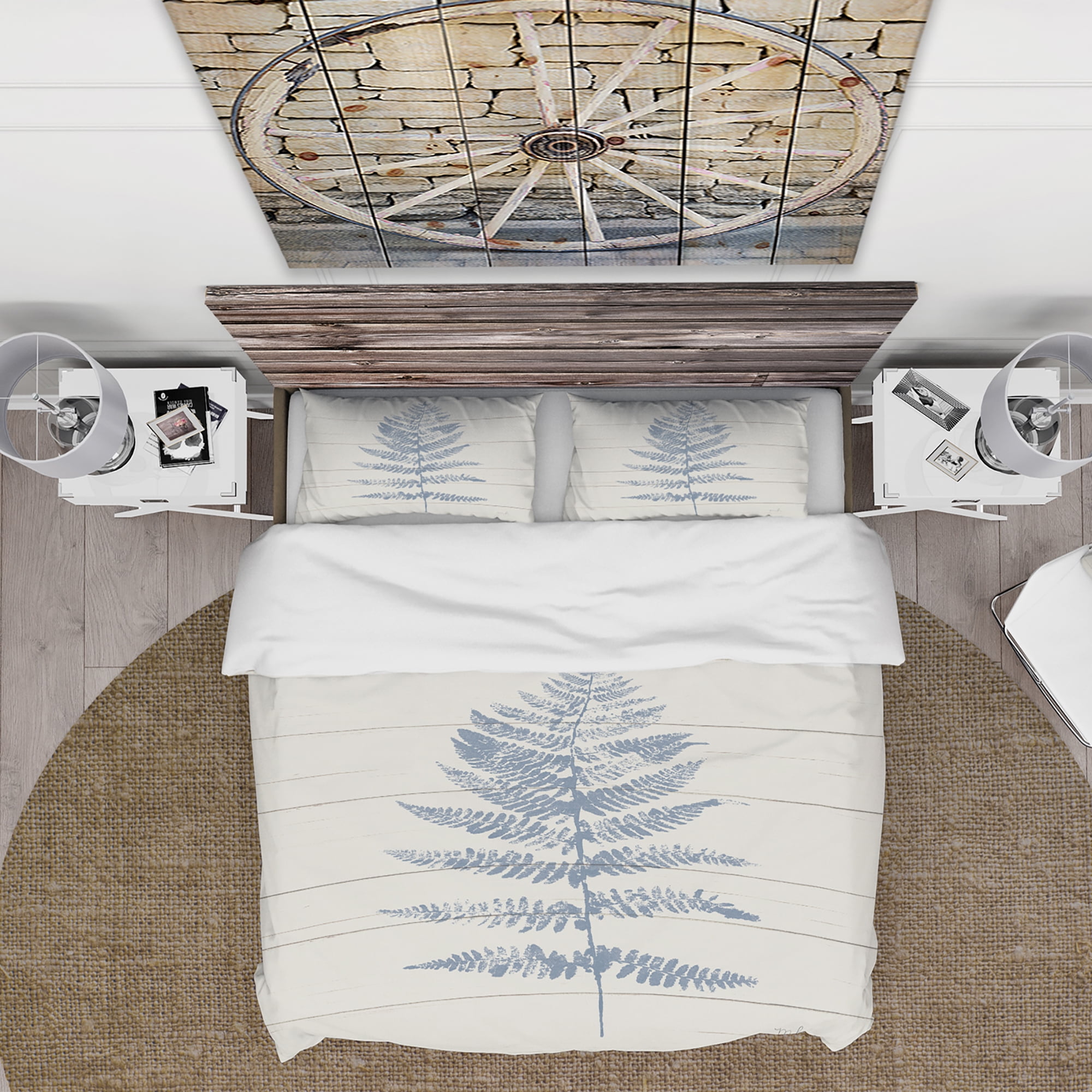 Designart 'Blue Fern Print on wood II' Cottage Duvet Cover Set