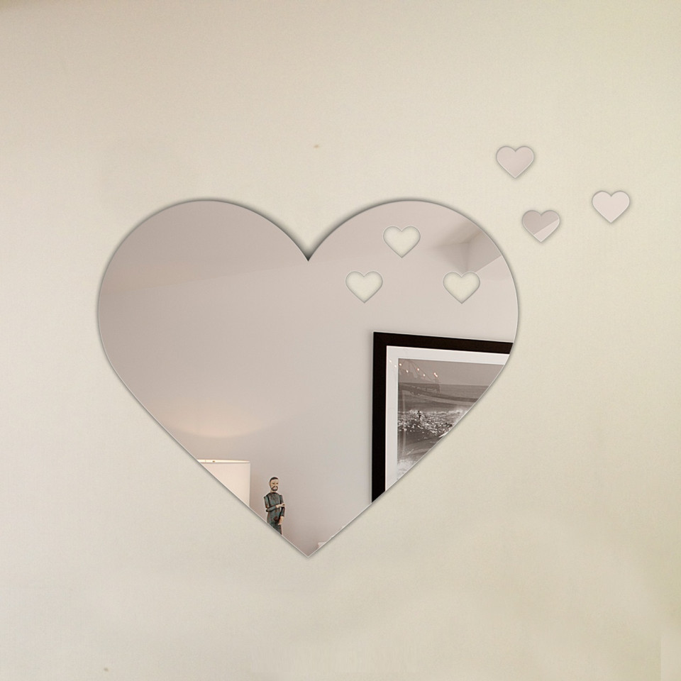 Fab Glass and Mirror Frameless Heart Shape with 3 Cropped Hearts Wall