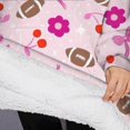 thumbnail image 3 of Oversized Wearable Blanket Hoodie,Pink Football and Flowers Pattern Sherpa Blanket Hoodie with Super Pockets,Super Warm Fuzzy Pullover for Women & Men, 3 of 6