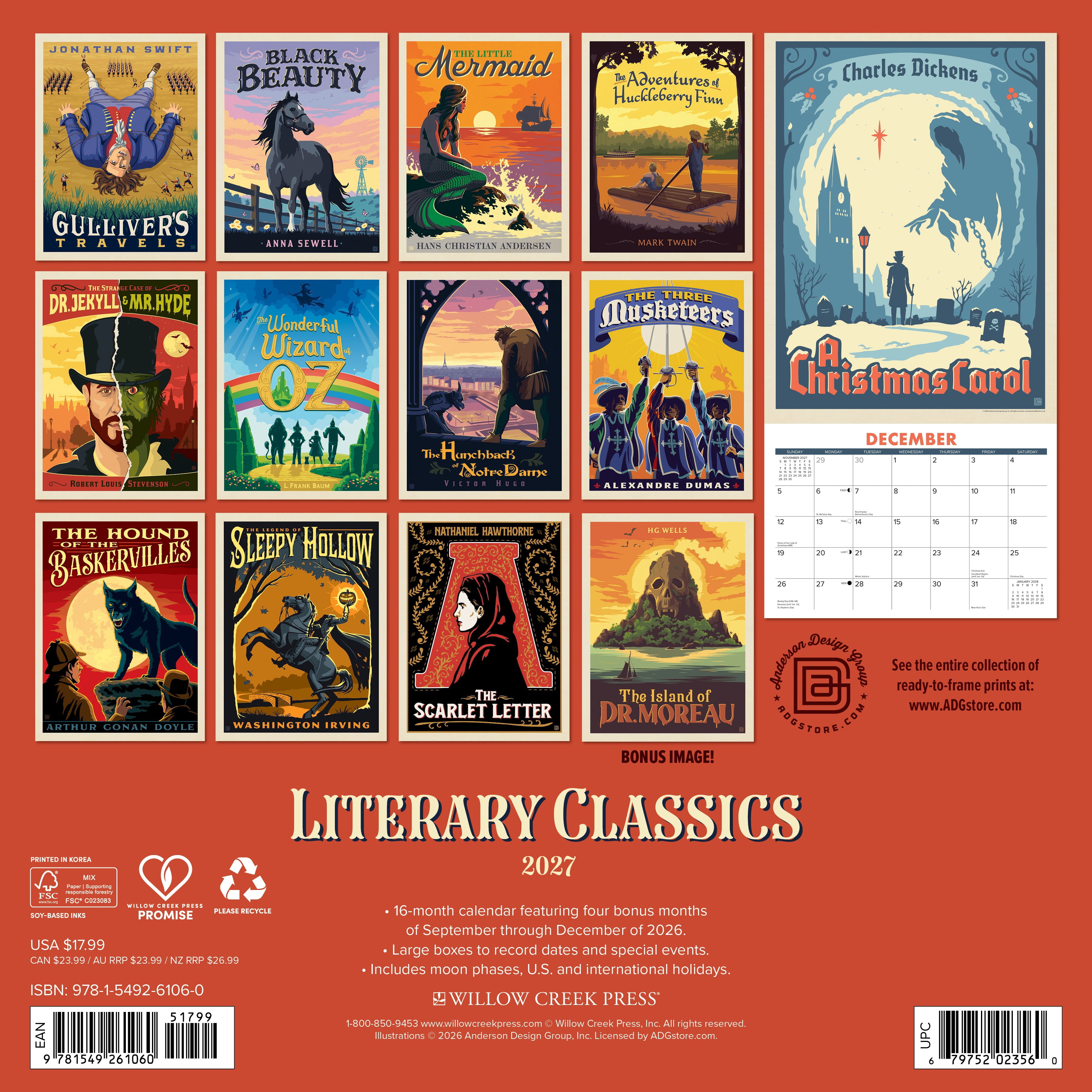Willow Creek Press, Literary Classics 2027 Wall Calendar