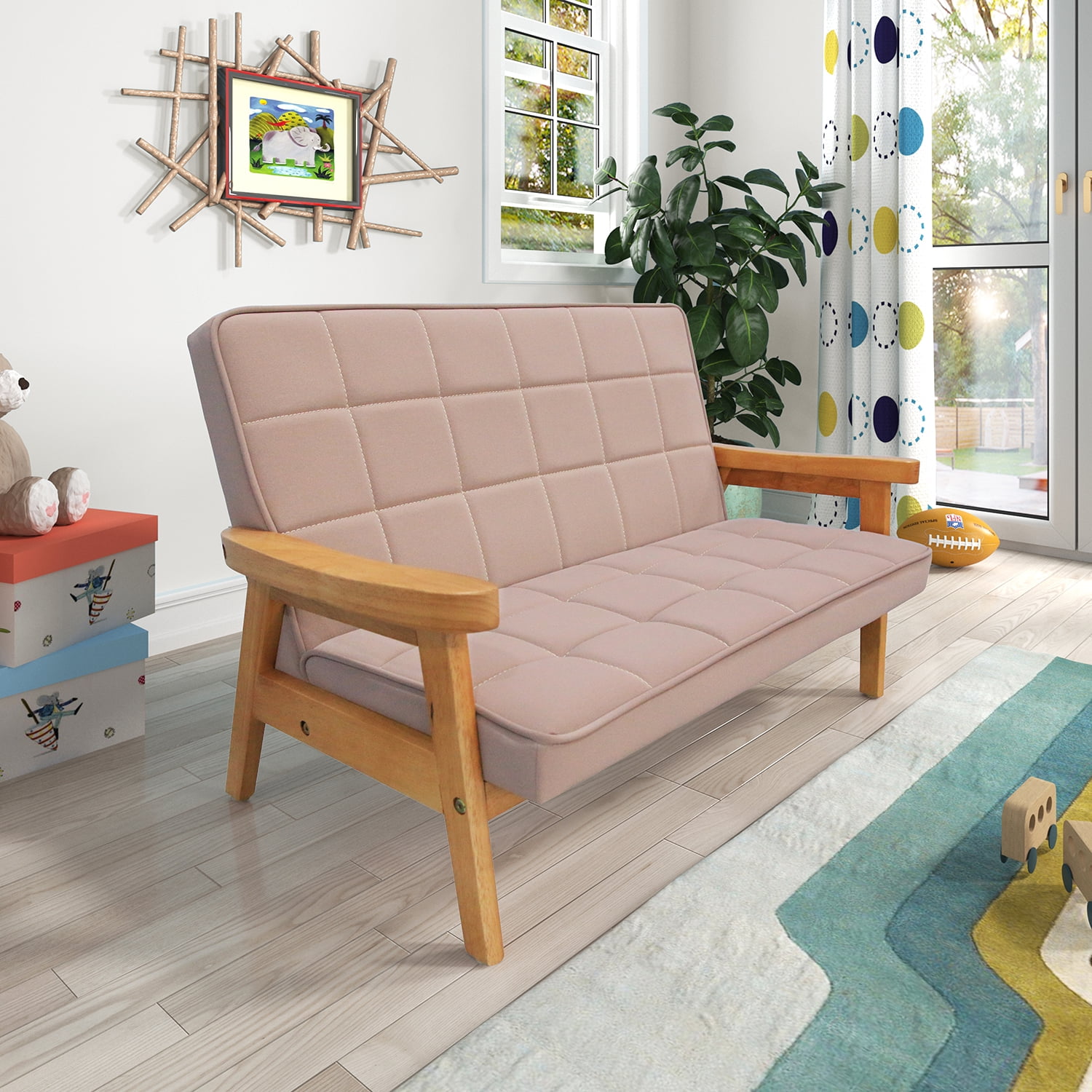 Kadyn Children 2-seats Sofa, Upholstered Children Couch with Wood Armrest, Kids Loveseat Sofa for Boys Girls Age 6-10, Cream Color Kadyn Children 2-seats Sofa, Upholstered Children Couch with Wood Armrest, Kids Loveseat Sofa for Boys Girls Age 6-10, Cream Color