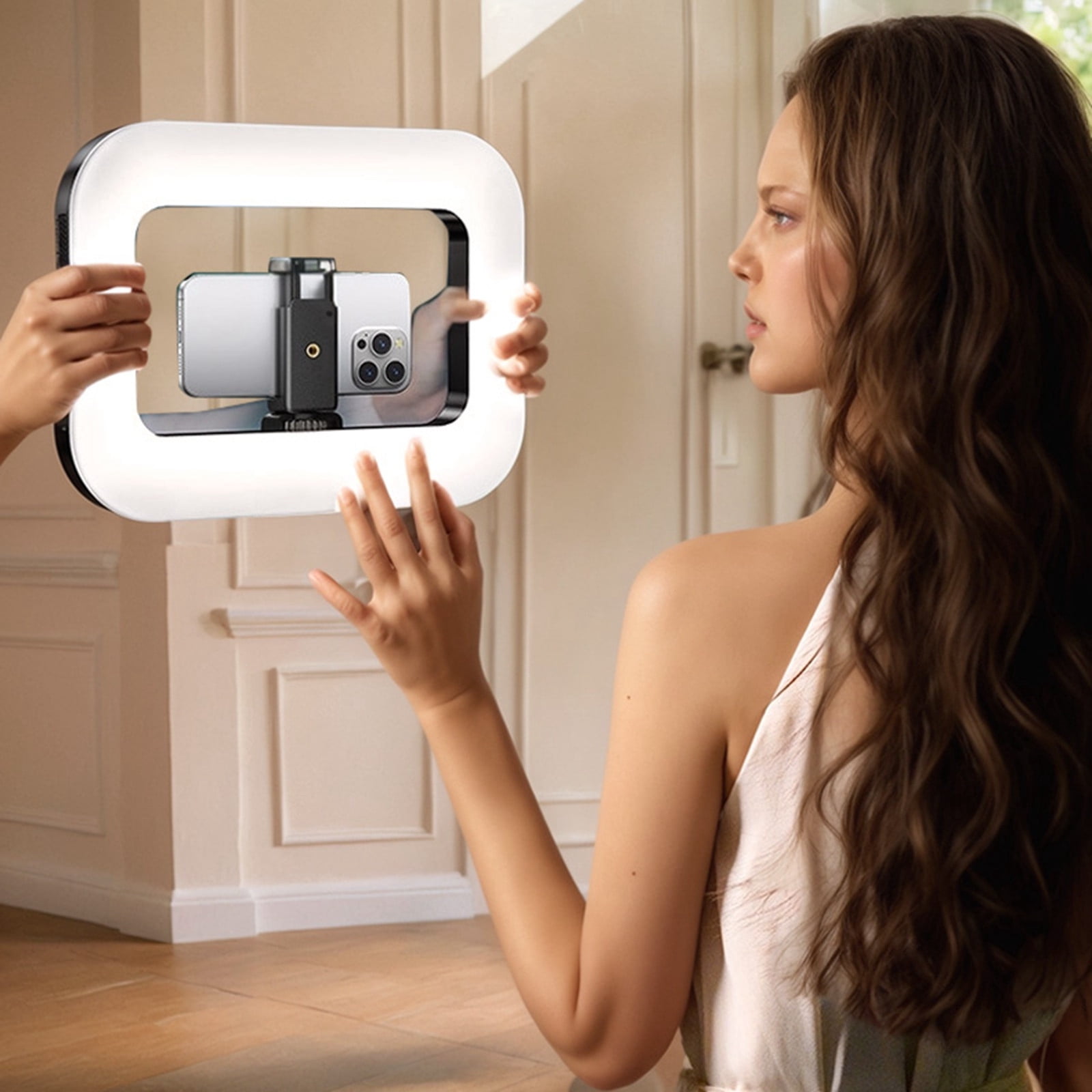 FEISHENTT Rechargeable Selfie Portable Ring Light – Adjustable Bicolor Fill Light, Cordless Square Design, Phone Video Stabilizer, for 360 Photo Booth Accessories