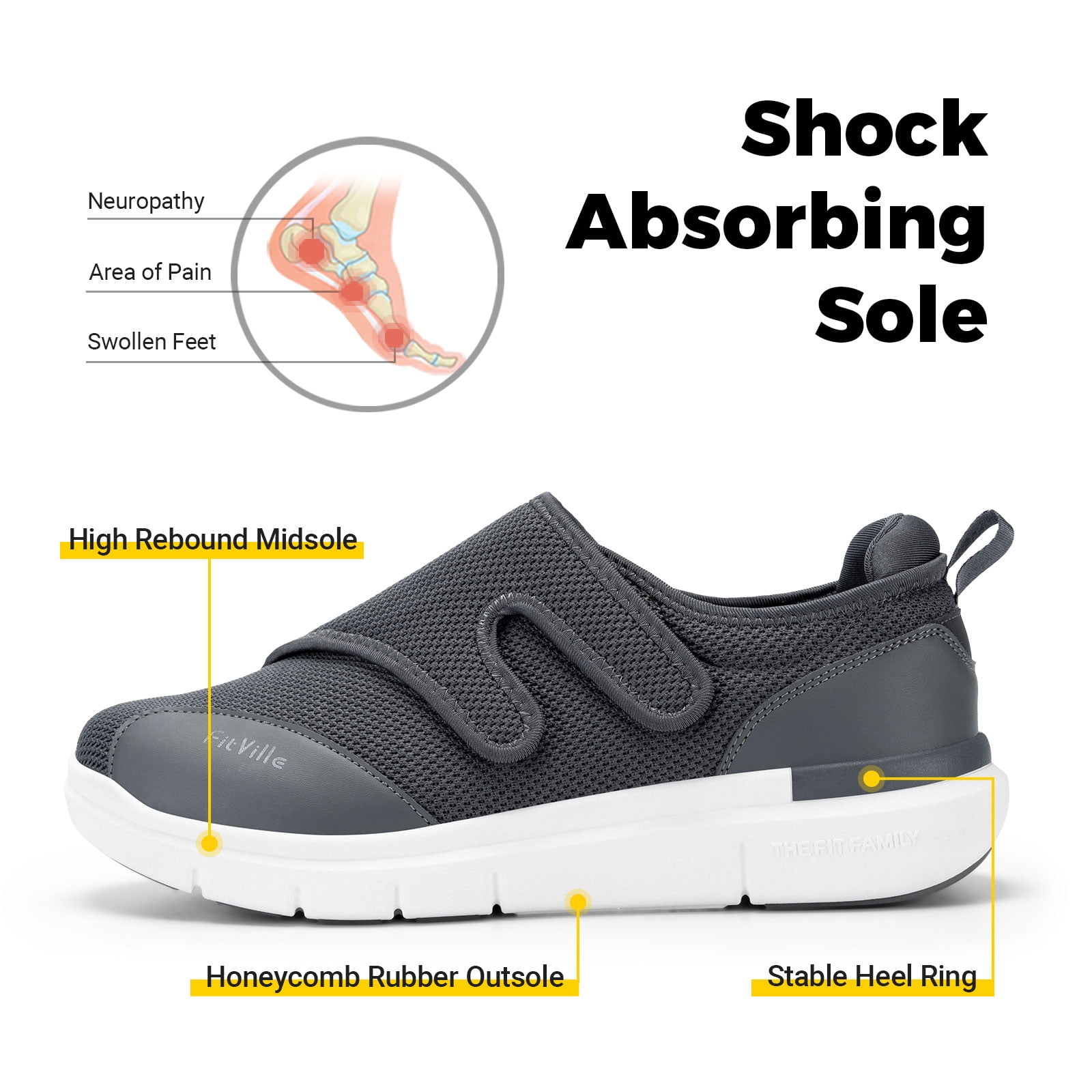 FitVille Diabetic Shoes for Men Extra Wide Adjustable Strap Walking Shoes, 9 x-Wide