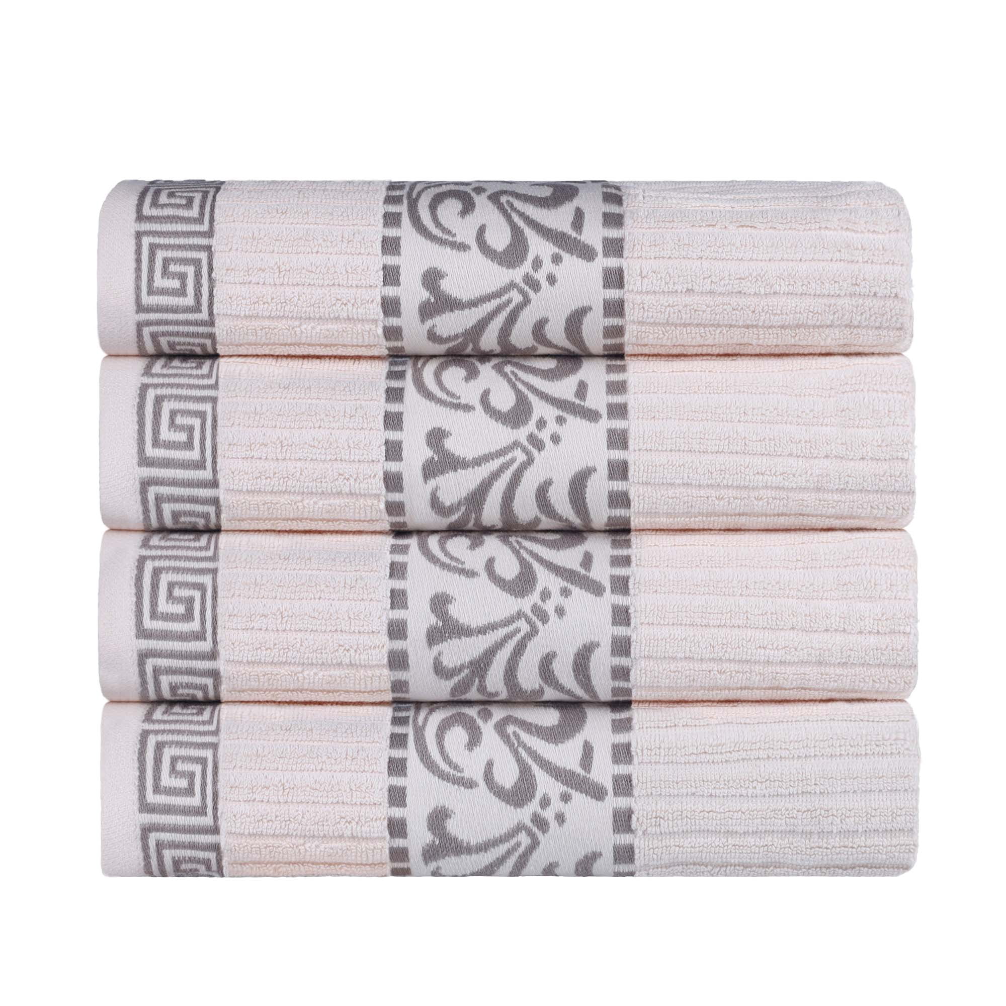 Superior Athens Cotton Greek Scroll Bath Towel Set of 4, Quick Dry Towels, Ivory-Chrome