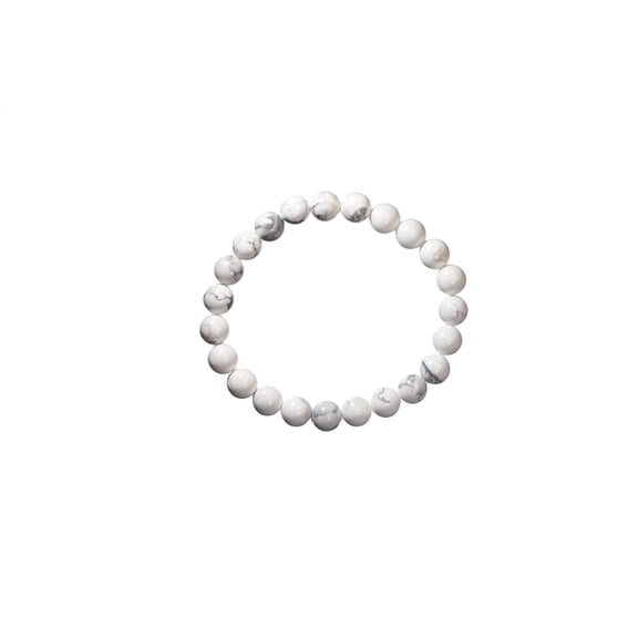LTC Designs 8mm Shiny Round White Howlite Stretch Bracelet, 7.5"