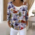 thumbnail image 2 of Women's Fashion Long Sleeve Christmas Snowman Snowflake Print Jacket Cardigan for Holiday Party and Casual Daily Wear,Light Purple,2XL, 2 of 6