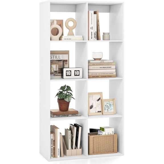 Tangkula 8-Cube Bookcase, 5-Tier Bookshelf with Open Compartments, Freestanding Cube Storage Organizer with Anti-Toppling Kits, Modern Display Shelf for Living Room, Study, Office, White (1,8-Cube)