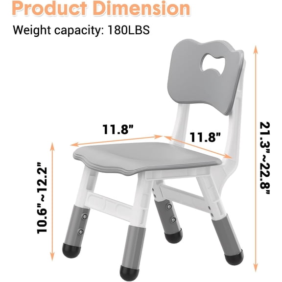 Acekid Chairs 2 Pack 3-Level Height Adjustable Chair With Non-Slip Pads Max Load 180 Lbs Plastic Nursery Child Seats For Home Classrooms Dark Gray