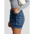 thumbnail image 6 of Women Denim Cargo Skirt Mini Low Waist Button Bodycon Flap Pockets Skirts, 6 of 6