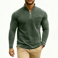thumbnail image 4 of Men's Fashion Solid Color Retro Casual Washed Quarter Zipper Pocket Long Sleeve T-Shirt, Polo Style Top for Daily Wear, Casual Outings and Weekend Style,Green,L, 4 of 5